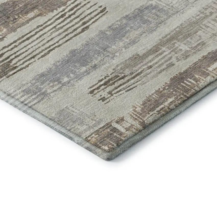 Linen Gray And Ivory Striped Washable Area Rug With UV Protection Photo 7