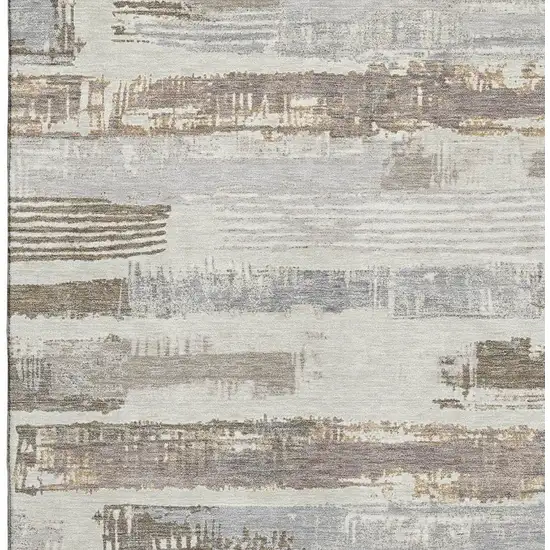 Linen Gray And Ivory Striped Washable Area Rug With UV Protection Photo 2