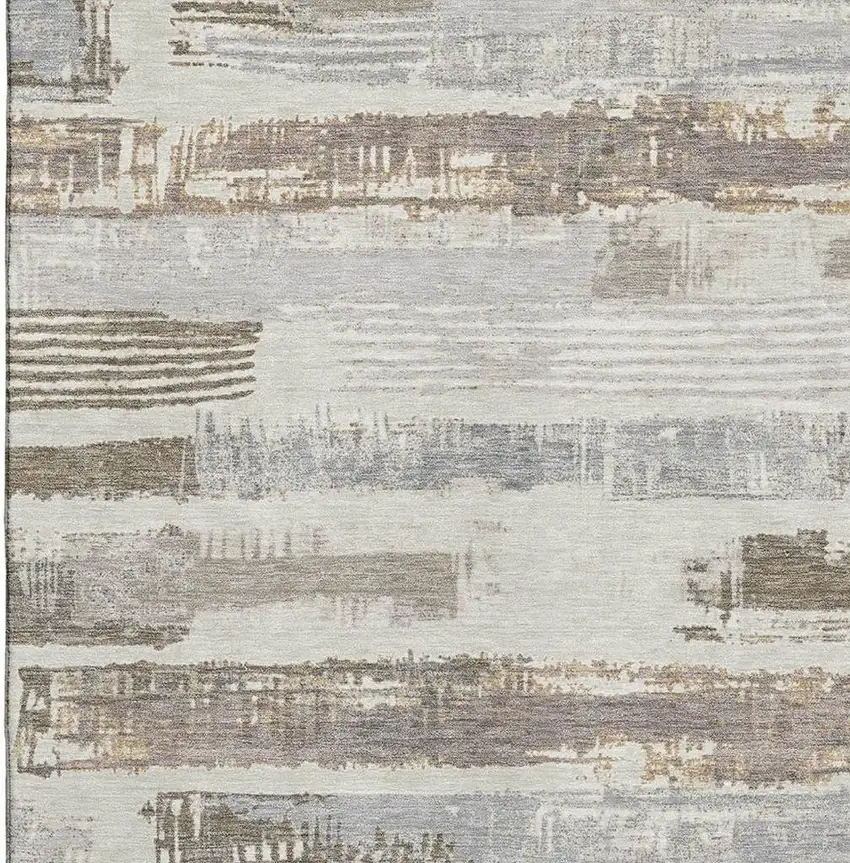 Linen Gray And Ivory Striped Washable Area Rug With UV Protection Photo 2