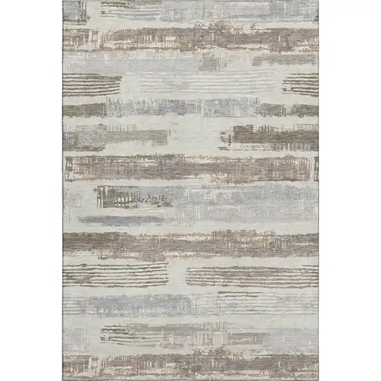 Linen Gray And Ivory Striped Washable Area Rug With UV Protection Photo 1