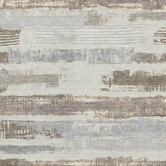 Linen Gray And Ivory Striped Washable Area Rug With UV Protection Photo 2