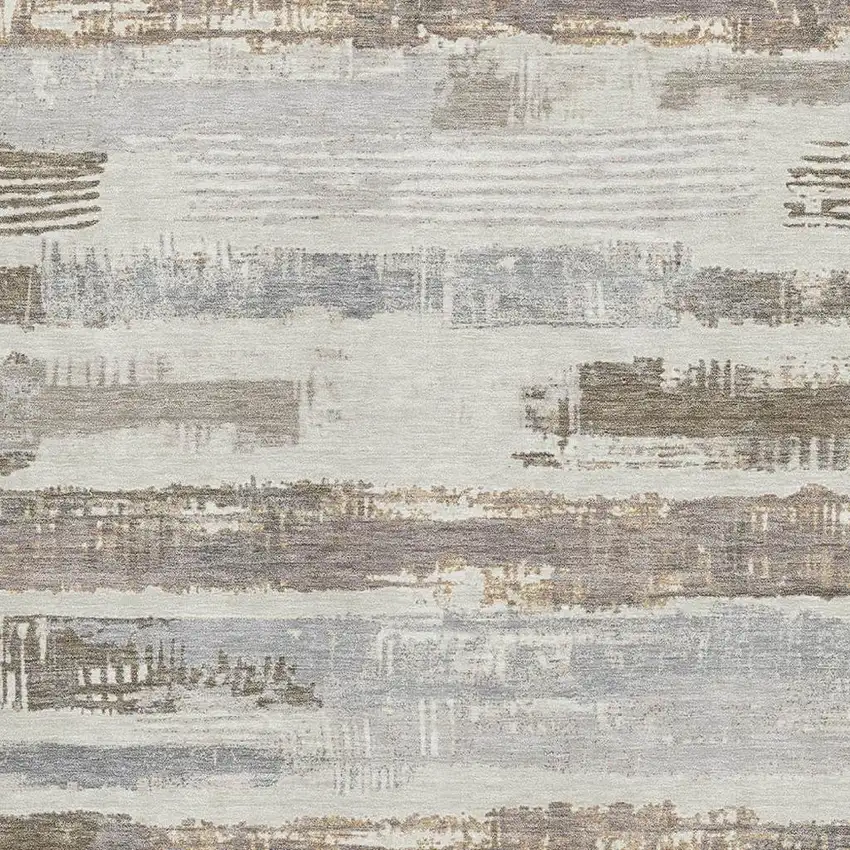 Linen Gray And Ivory Striped Washable Area Rug With UV Protection Photo 2