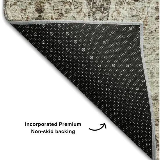 Linen Gray And Silver Abstract Washable Area Rug With UV Protection Photo 7