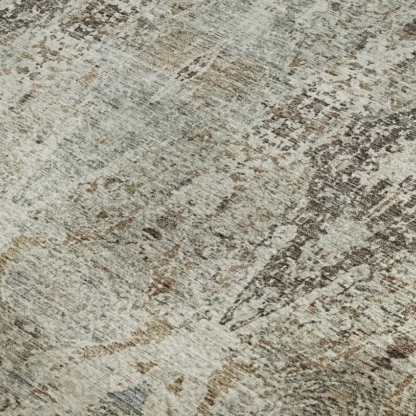 Linen Gray And Silver Abstract Washable Area Rug With UV Protection Photo 3