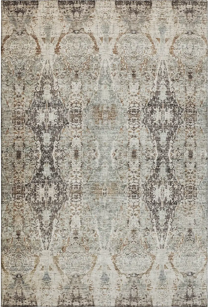 Linen Gray And Silver Abstract Washable Area Rug With UV Protection Photo 6