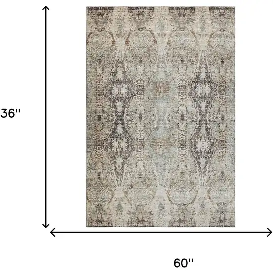 Linen Gray And Silver Abstract Washable Area Rug With UV Protection Photo 3