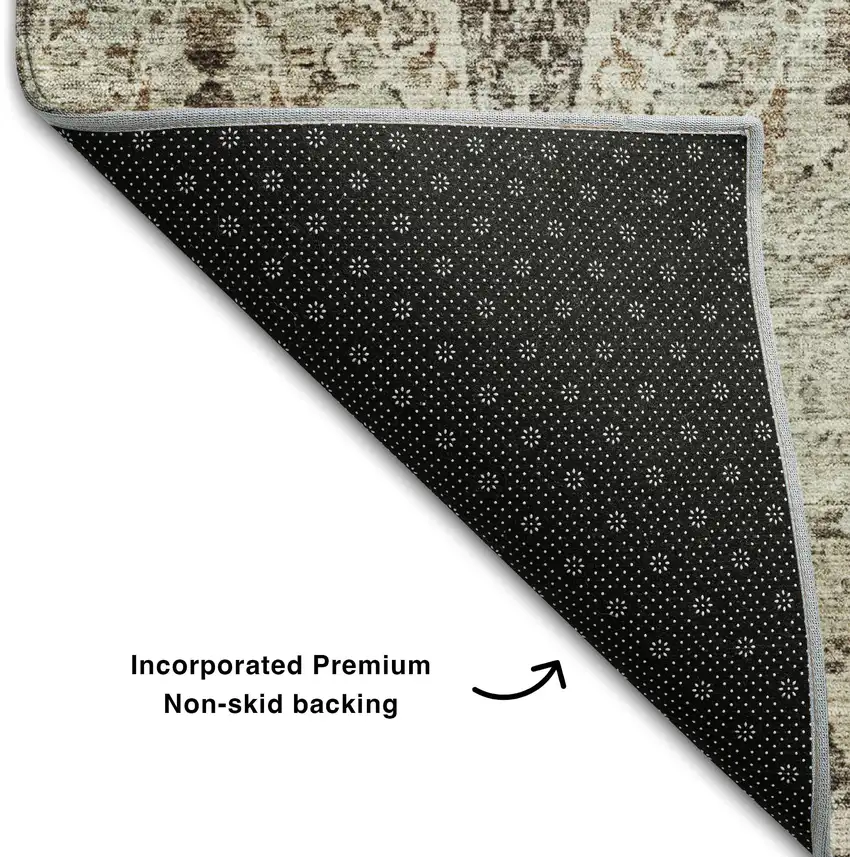 Linen Gray And Silver Abstract Washable Area Rug With UV Protection Photo 7