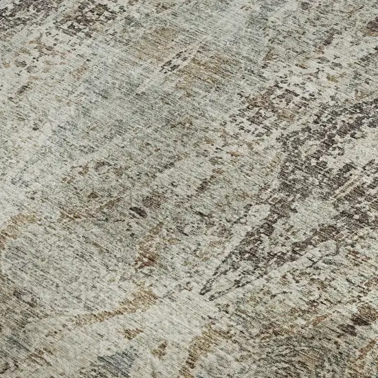 Linen Gray And Silver Abstract Washable Area Rug With UV Protection Photo 3