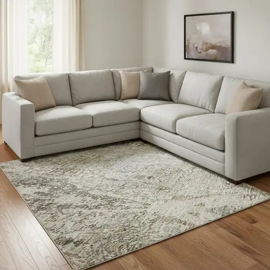 Linen Gray And Silver Abstract Washable Area Rug With UV Protection Photo 2