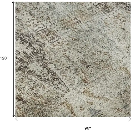 Linen Gray And Silver Abstract Washable Area Rug With UV Protection Photo 9
