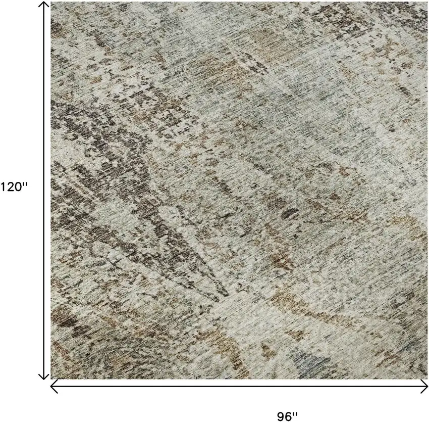 Linen Gray And Silver Abstract Washable Area Rug With UV Protection Photo 9