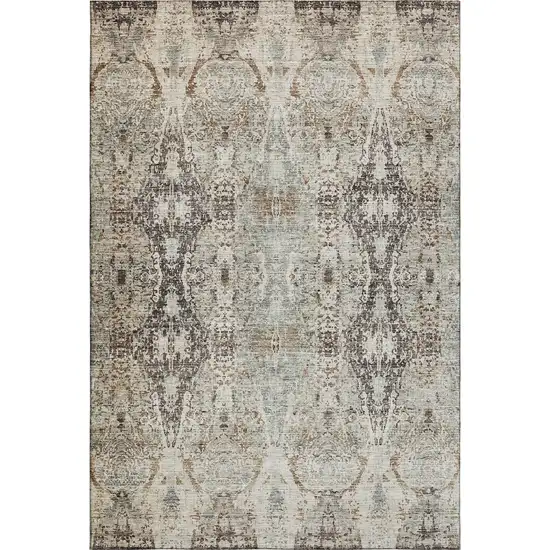 Linen Gray And Silver Abstract Washable Area Rug With UV Protection Photo 6