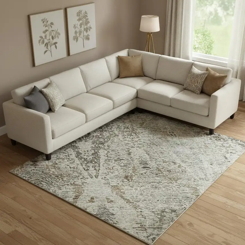 Linen Gray And Silver Abstract Washable Area Rug With UV Protection Photo 2