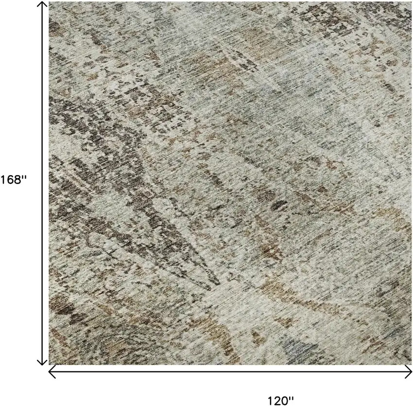 Linen Gray And Silver Abstract Washable Area Rug With UV Protection Photo 9