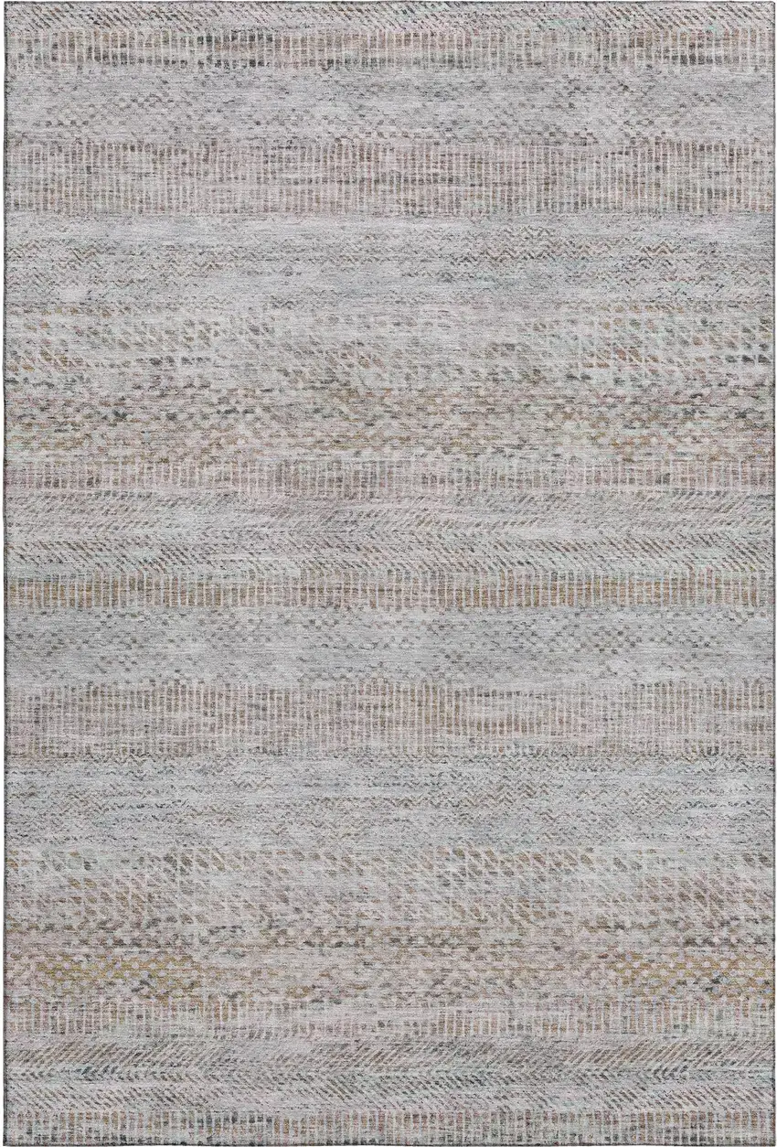 Linen Gray And Taupe Striped Washable Area Rug With UV Protection Photo 3