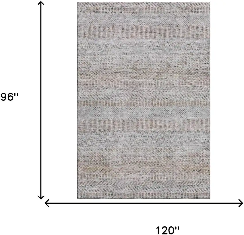 Linen Gray And Taupe Striped Washable Area Rug With UV Protection Photo 5