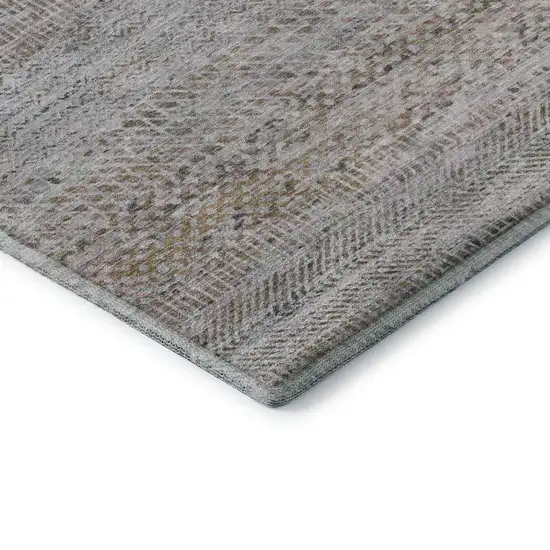 Linen Gray And Taupe Striped Washable Area Rug With UV Protection Photo 5