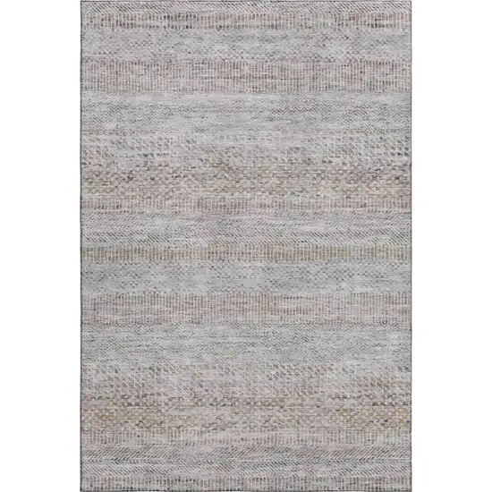 Linen Gray And Taupe Striped Washable Area Rug With UV Protection Photo 3