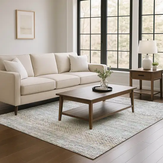 Linen Gray And Taupe Striped Washable Area Rug With UV Protection Photo 2