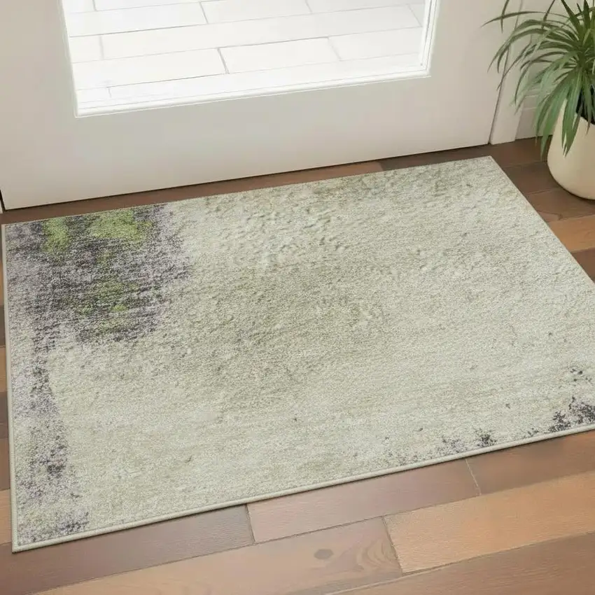 Linen Green And Blue Abstract Washable Area Rug With UV Protection Photo 2