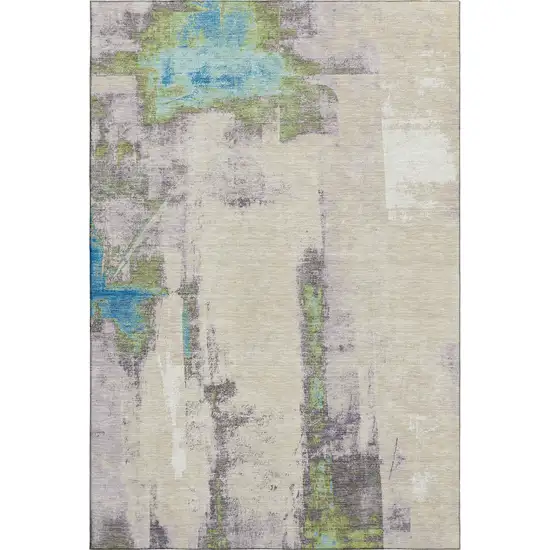 Linen Green And Blue Abstract Washable Area Rug With UV Protection Photo 7