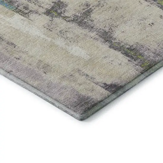 Linen Green And Blue Abstract Washable Area Rug With UV Protection Photo 9
