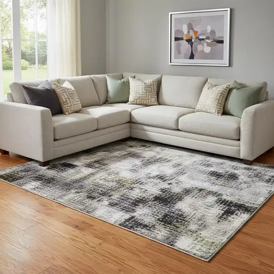 Linen Green And Blue Abstract Washable Area Rug With UV Protection Photo 2