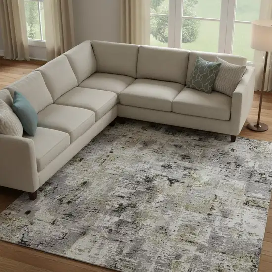 Linen Green And Blue Abstract Washable Area Rug With UV Protection Photo 1