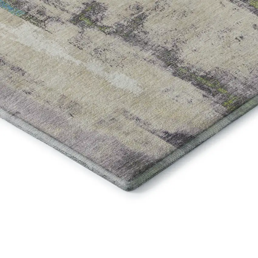 Linen Green And Blue Abstract Washable Area Rug With UV Protection Photo 8