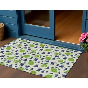 Photo of Linen Green And Blue Lemons Washable Indoor Outdoor Area Rug
