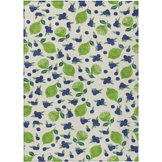 Linen Green And Blue Lemons Washable Indoor Outdoor Area Rug Photo 2