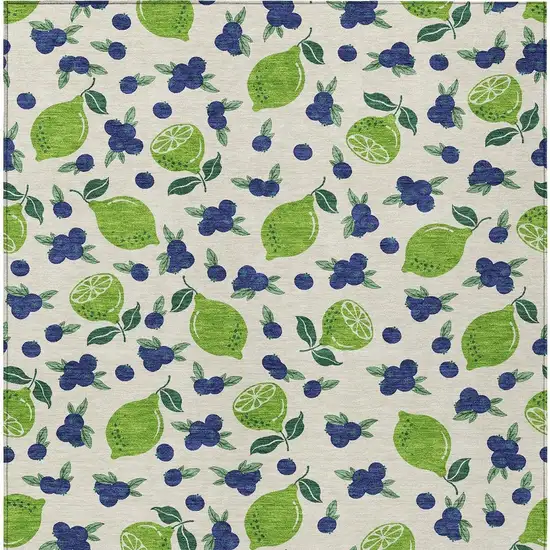 Linen Green And Blue Lemons Washable Indoor Outdoor Area Rug Photo 4