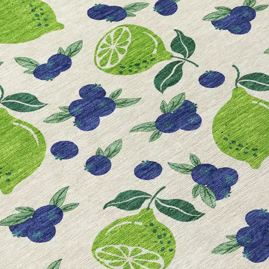 Linen Green And Blue Lemons Washable Indoor Outdoor Area Rug Photo 8
