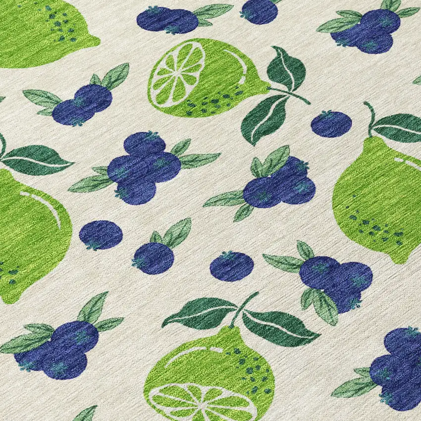 Linen Green And Blue Lemons Washable Indoor Outdoor Area Rug Photo 8