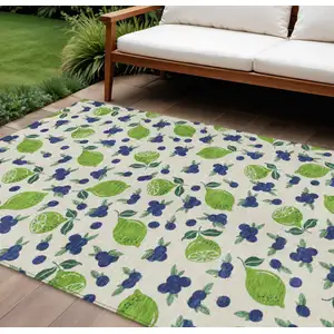 Photo of Linen Green And Blue Lemons Washable Indoor Outdoor Area Rug