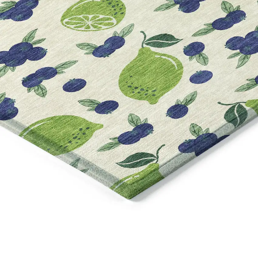 Linen Green And Blue Lemons Washable Indoor Outdoor Area Rug Photo 6