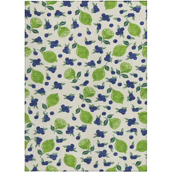 Linen Green And Blue Lemons Washable Indoor Outdoor Area Rug Photo 4