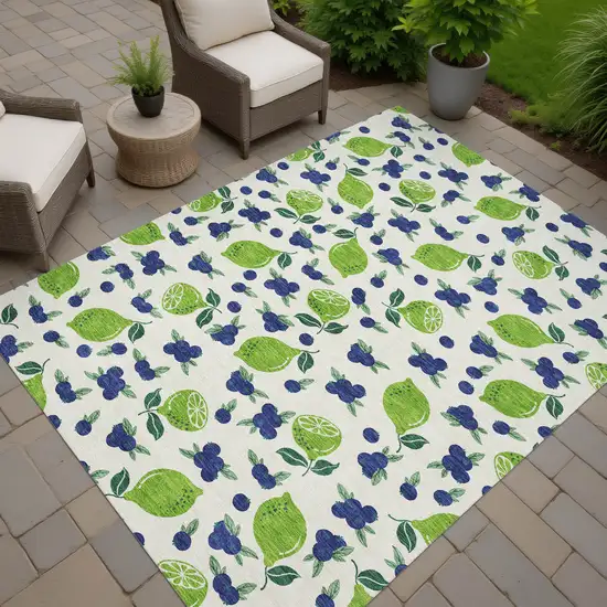 Linen Green And Blue Lemons Washable Indoor Outdoor Area Rug Photo 7