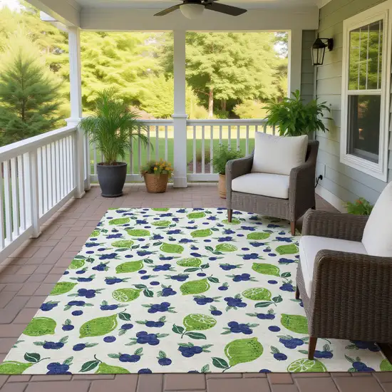 Linen Green And Blue Lemons Washable Indoor Outdoor Area Rug Photo 9