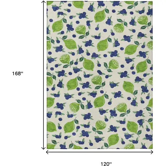 Linen Green And Blue Lemons Washable Indoor Outdoor Area Rug Photo 3