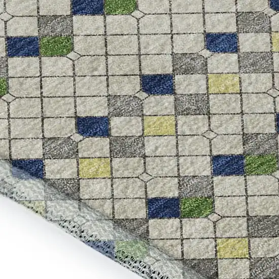 Linen Green And Blue Striped Washable Area Rug With UV Protection Photo 2