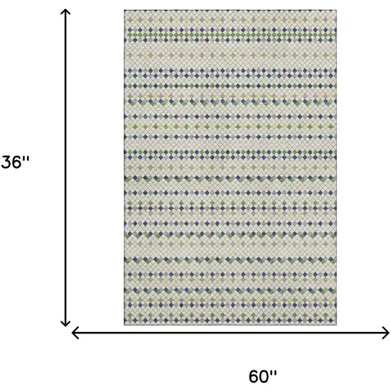 Linen Green And Blue Striped Washable Area Rug With UV Protection Photo 3