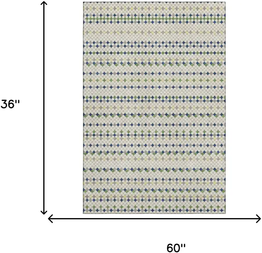 Linen Green And Blue Striped Washable Area Rug With UV Protection Photo 3