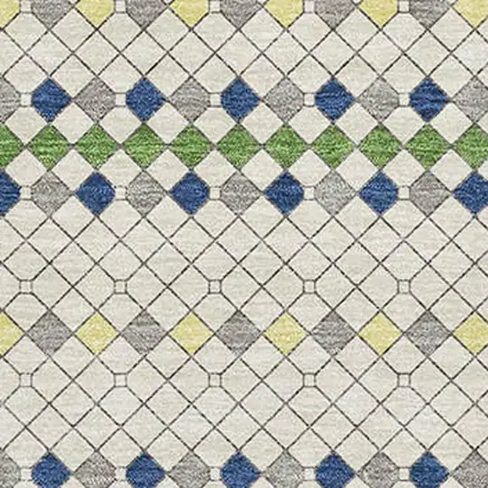 Linen Green And Blue Striped Washable Area Rug With UV Protection Photo 4