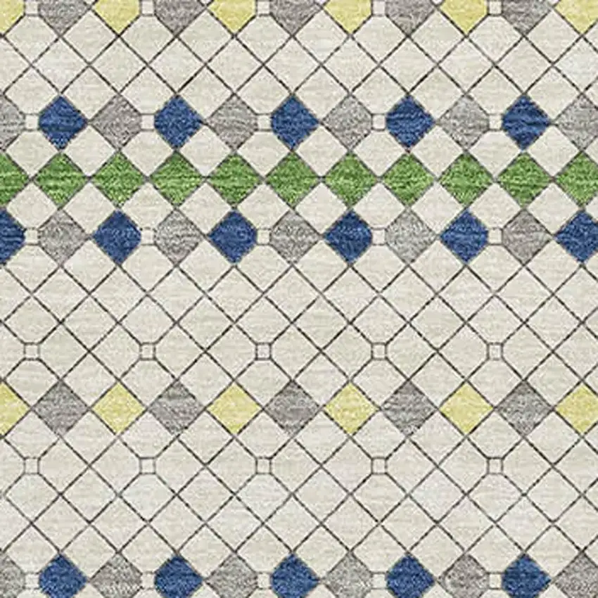 Linen Green And Blue Striped Washable Area Rug With UV Protection Photo 4