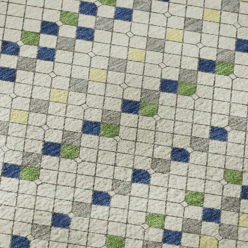 Linen Green And Blue Striped Washable Area Rug With UV Protection Photo 9