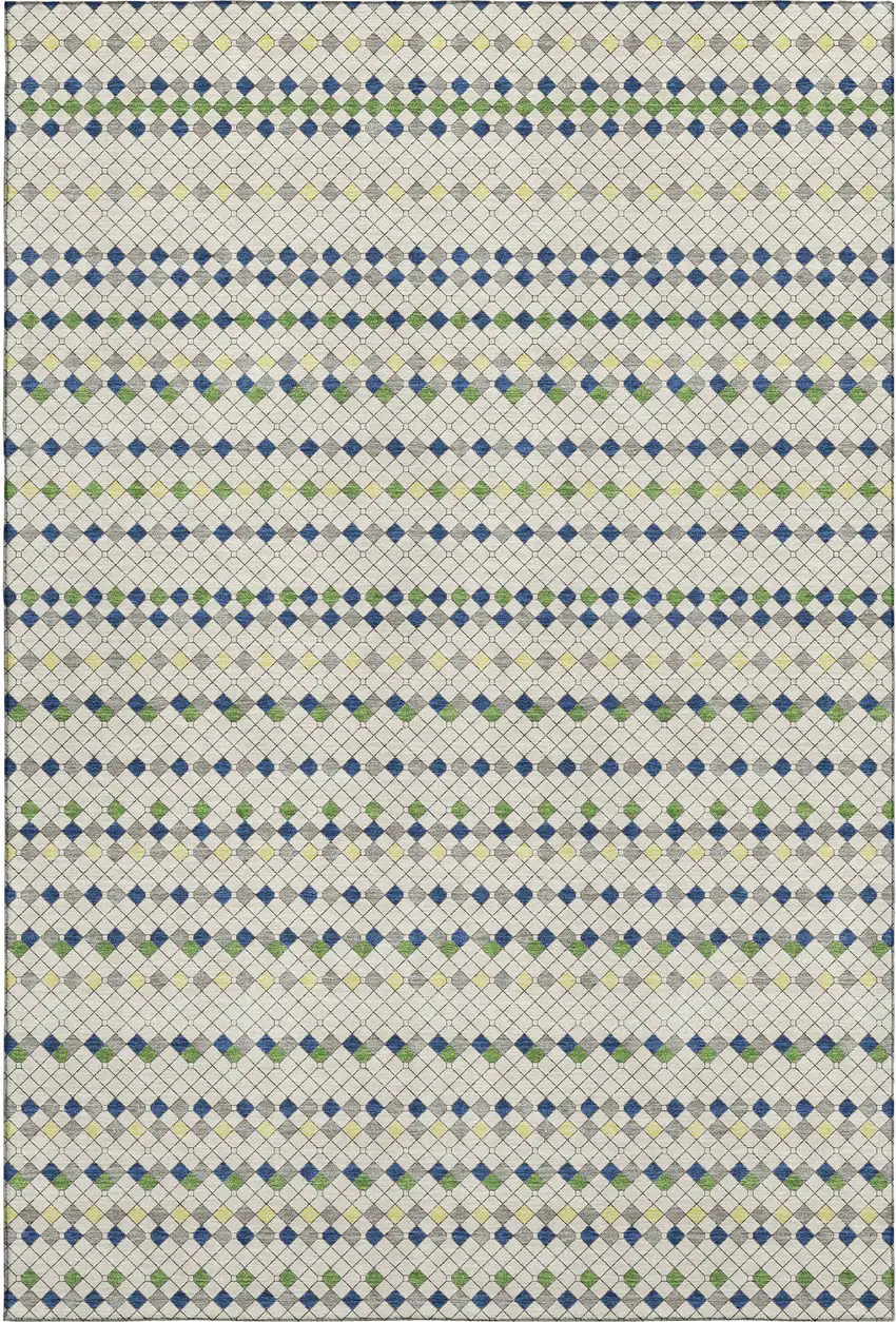 Linen Green And Blue Striped Washable Area Rug With UV Protection Photo 6