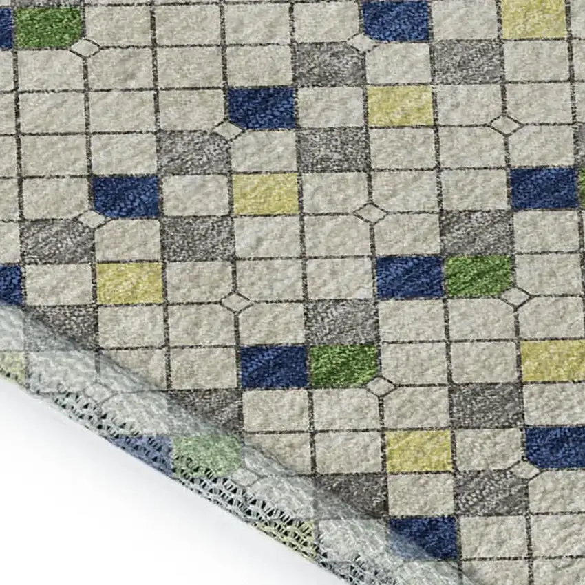 Linen Green And Blue Striped Washable Area Rug With UV Protection Photo 2