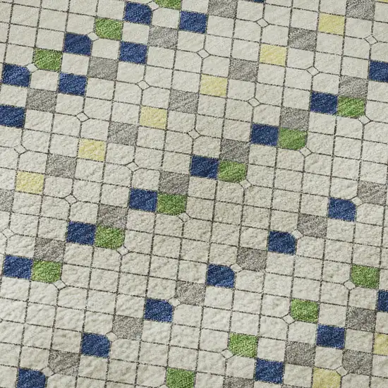 Linen Green And Blue Striped Washable Area Rug With UV Protection Photo 9