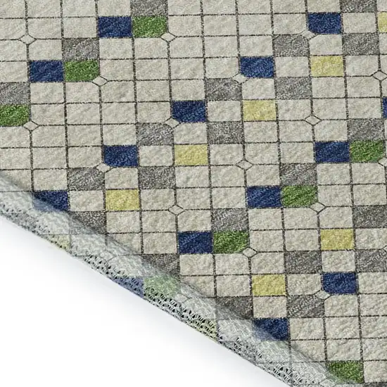 Linen Green And Blue Striped Washable Area Rug With UV Protection Photo 3